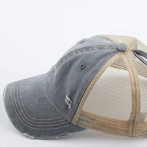 Washed Distressed Cotton Denim Ponytail Hat